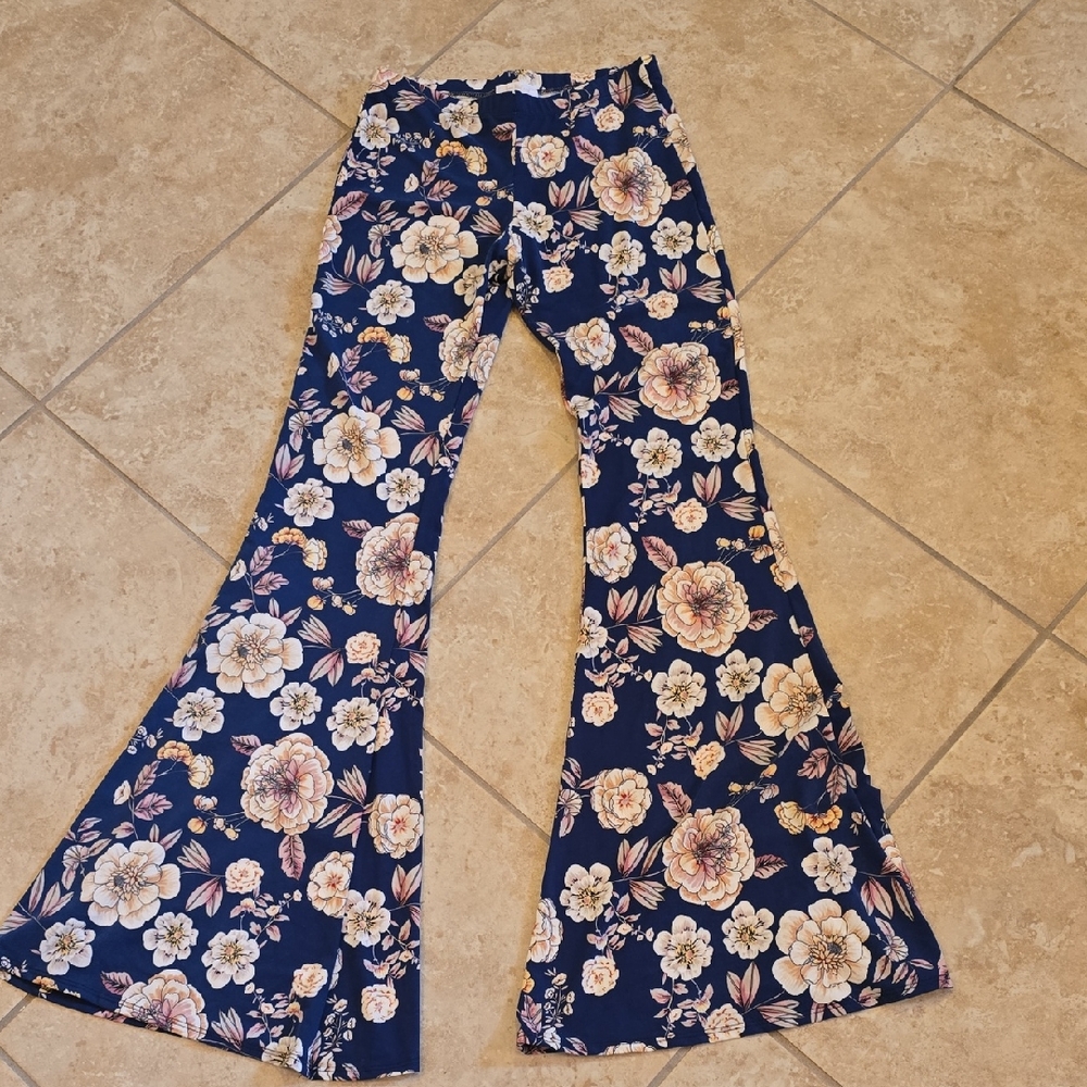 Three Bird Nest Blue and Cream Boot Cut Pants